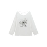 Women's Printed Long-Sleeve T-Shirt with Rhinestone Detail